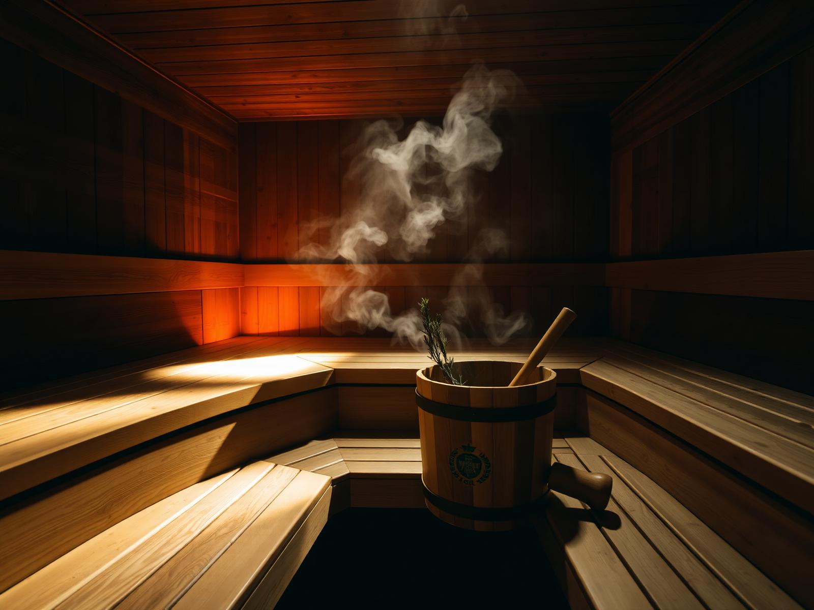 Warm cedar sauna interior — heat being used as a therapeutic tool